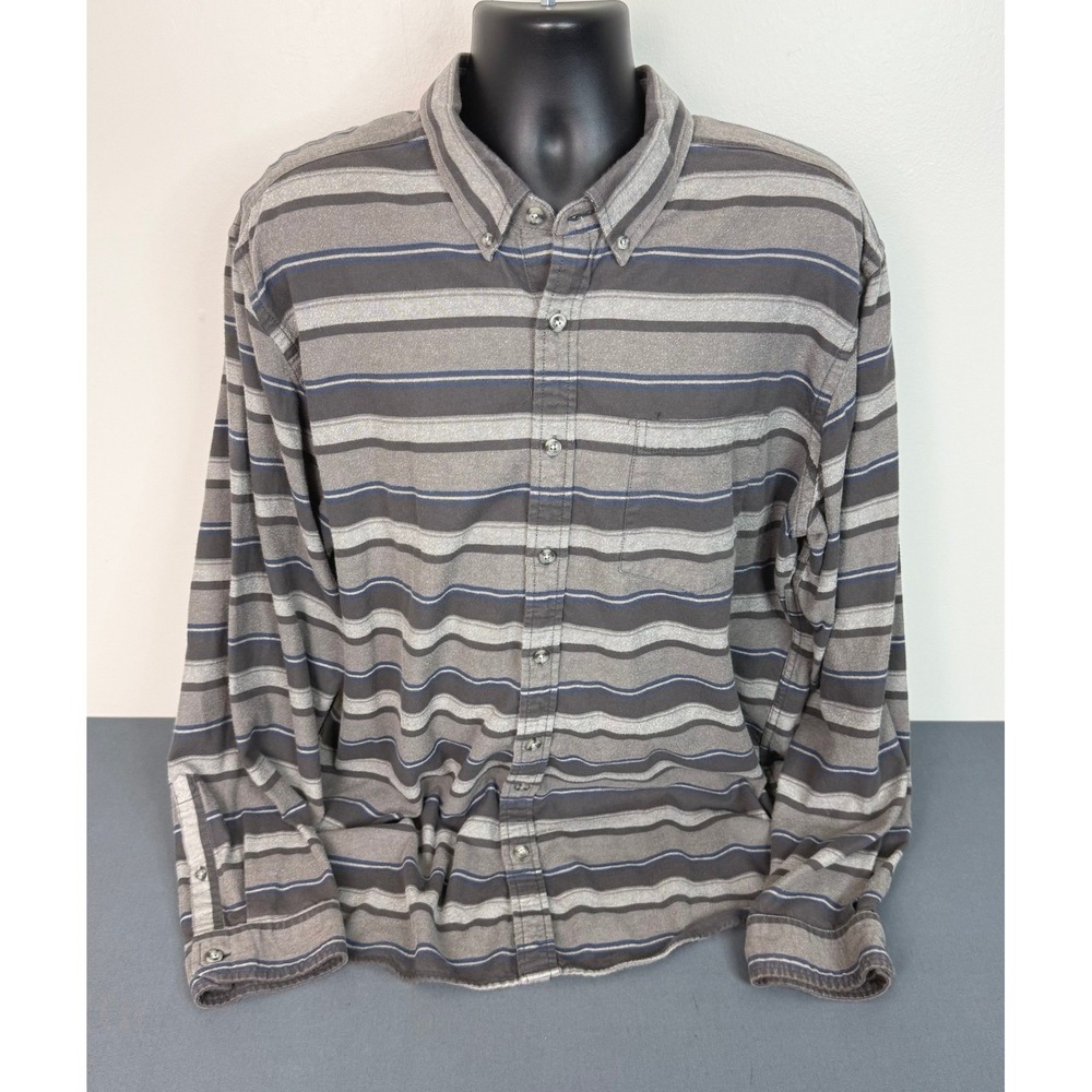 Eddie Bauer Men's Long Sleeve Button Front Striped Shirt Gray Size XL Tall